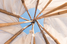 Look Up In Sky Inside A Native American Indian Tepee.