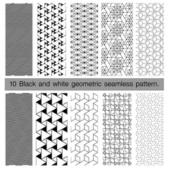 Wall Mural - Collection of black and white geometric seamless pattern.