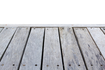 Wall Mural - Close up old wooden deck and floor isolated on white background