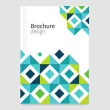 Brochure, Leaflet, Flyer, Cover Template. Modern Geometric Abstract Background Blue & Green Squares. Minimalistic Design Creative Concept
