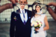 cute young gentle stylish bride and groom on the background  aba
