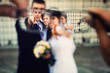 cute young gentle stylish bride and groom on the background  aba