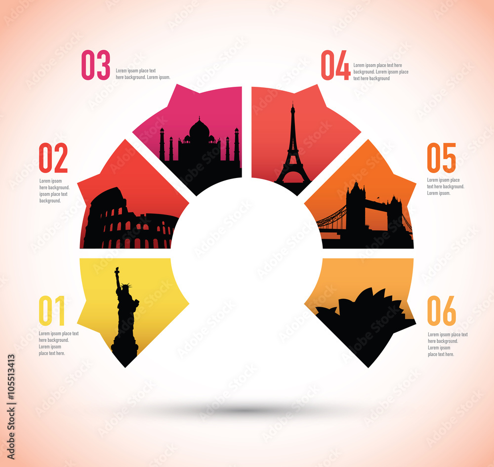 famous landmarks on a pie chart Stock Vector | Adobe Stock