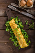 French omelet, fluffy, fresh eggs and herbs