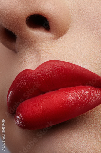 Close Up Of Woman S Lips With Fashion Red Make Up Beautiful