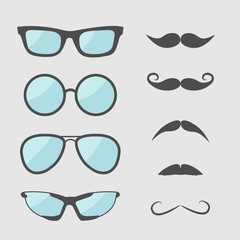 Poster - Glasses and mustache moustaches icon set. Isolated White background.