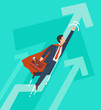 © Maksim Kostenko - Businessman in a suit superhero flies up. Leadership and business growth concept.  Flat design. Vector illustration