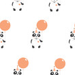 Birthday seamless pattern with pandas on  white background. Party hats and ballons. Vectr image.