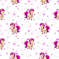 Canvas Print - Cute seamless pattern with little cartoon horse