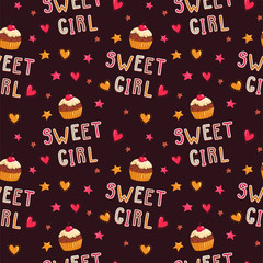 Canvas Print - Cute seamless pattern with cupcakes