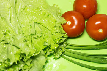 Cucumbers, tomatoes and salad