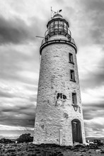 Cape Bruny Lighthouse Is Located Within The South Bruny Island National Park, Tasmania. Black And White Picture.