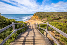 Walkway Of The Legendary Bells Beach - The Beach Of The Cult Film Point Break, Near Torquay, Gateway To The Surf Coast Of Victoria, Australia, Where He Began The Famous  Great Ocean Road