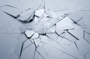 Canvas Print - Abstract 3d rendering of cracked surface. Background with broken shape. Wall destruction. Explosion with debris. 