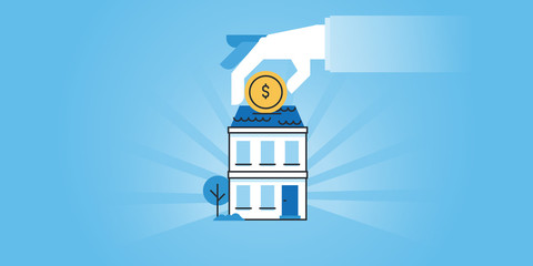 Wall Mural - flat line design website banner of housing loans, banking, saving money for a real estate, investmen