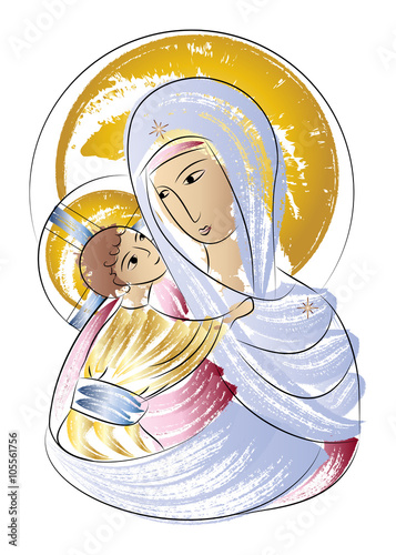 Naklejka samoprzylepna Najświętsza Maryja Panna Madonna z dzieckiem ikona abstrakcyjny rysunek kolor