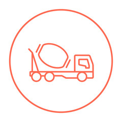 Sticker - Concrete mixer truck line icon.