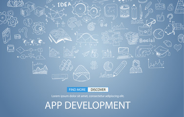 App Development Concept Background with Doodle design style :user interfaces,