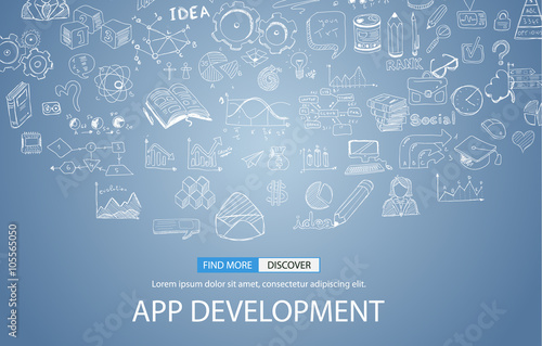 Fotografía App Development Concept Background with Doodle design style :user interfaces,