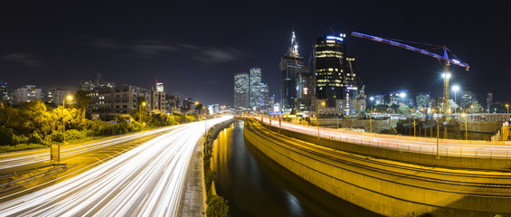 Wall Mural - Panorama Of Tel Aviv City And Ayalon Freeway At Night