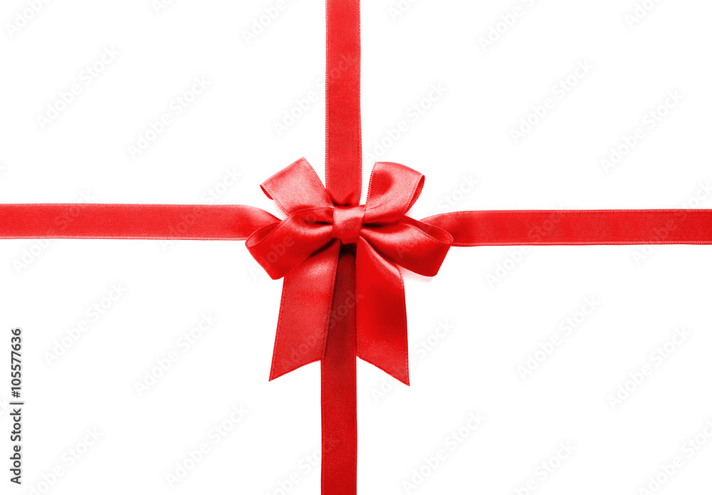 Two ribbons and bow, isolated on white