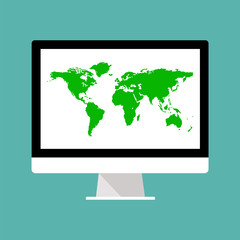 Wall Mural - a computer. world map, geography.
