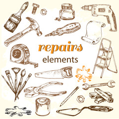 hand drawn set repairs elements