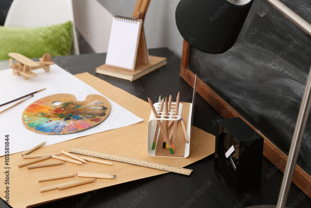 Workplace of creative person indoors
