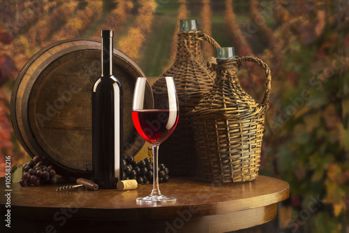 martwa-natura-z-czerwonym-winem-i-balonami-do-wina-na-tle-winnicy
