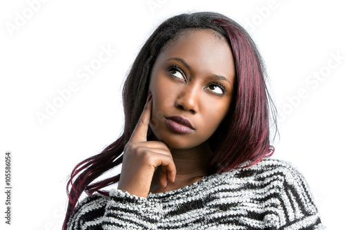 Cute African Teen Girl Looking Up Wondering Stock Photo Adobe Stock