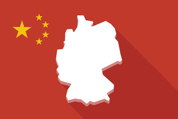 Wall Mural - China long shadow flag with  a map of Germany