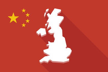 Sticker - China long shadow flag with  a map of the UK