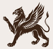 Griffin black with wings. Vector icon. Gryphon symbol