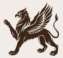 Griffin Black With Wings. Vector Icon. Gryphon Symbol