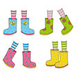 Set of color rubber boots