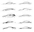 Concept supercar, sports car and sedan motor vehicle silhouette collection set on white background. Vector illustration.