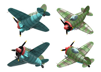 Wall Mural - Oldschool fighter aircraft. Cartoon style. Perspective view.