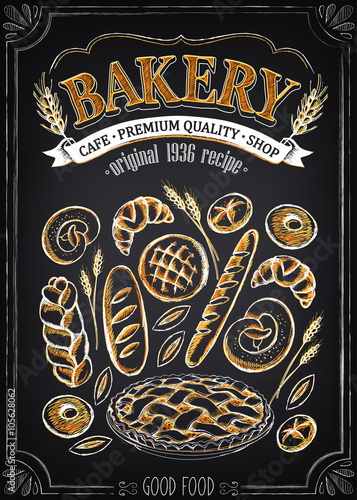 Vintage Bakery Poster with pastry. Freehand drawing Canvas Print