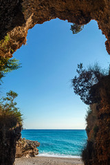 Wall Mural - beautiful crystal clear sea view from inside the cave