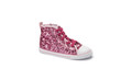 pink sequin childrens lace up boot on a white background