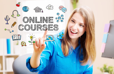 Wall Mural - Online courses concept with young woman