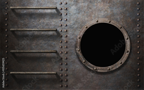 Cuadros en Lienzo metal submarine or ship side with stairs and porthole