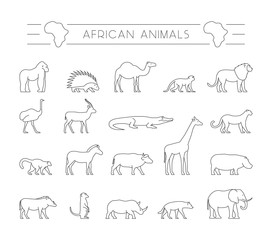 Vector set of outline African animals.