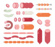 Salami and sausage vector isolated on white background.
