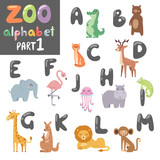 Fototapeta  - Cute vector zoo english alphabet with cartoon animals colorful illustration.