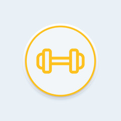 Sticker - barbell icon, dumbbell pictogram, round line icon with dumbbell, vector illustration