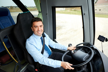 Wall Mural - happy driver driving intercity bus