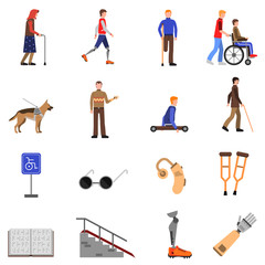 Canvas Print - Disabled Handicapped People Flat Icons Set 