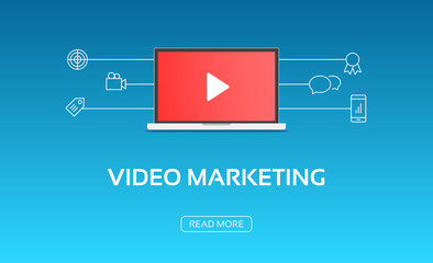 Wall Mural - video marketing laptop & icons