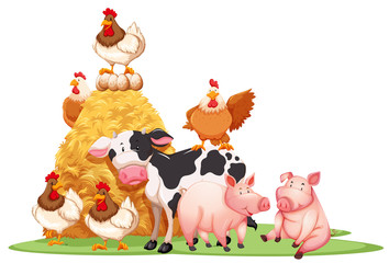 Poster - Farm animals with haystack